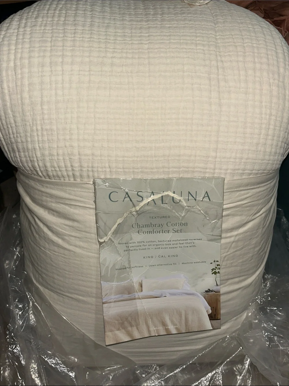 Casaluna King / Cal King Chambray 100% Cotton Comforter Set, Natural